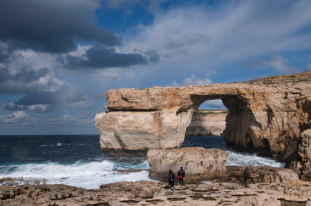 The Azure Window Rock formations on the Maltese Island of Gozoのeditorial素材