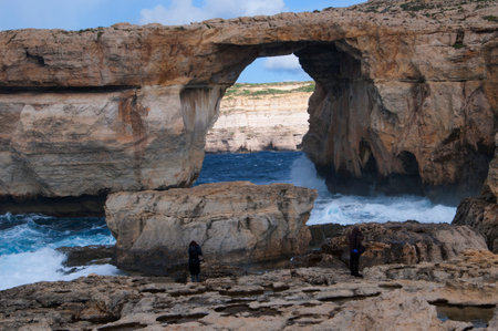 The Azure Window Rock formations on the Maltese Island of Gozoのeditorial素材
