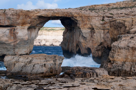 The Azure Window Rock formations on the Maltese Island of Gozoのeditorial素材
