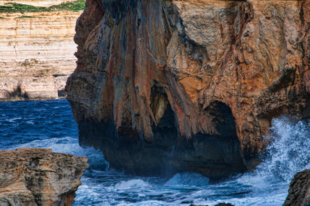 The Azure Window Rock formations on the Maltese Island of Gozoのeditorial素材