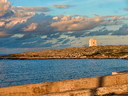 Tower on the coastline of Maltaのeditorial素材