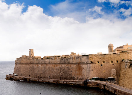 Fortifications around the Grand Harbour in Valletta on the island of Maltaのeditorial素材