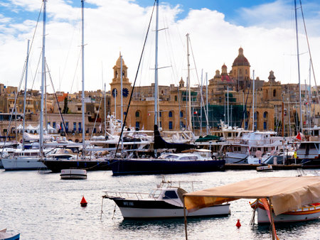Fortifications around the Grand Harbour in Valletta on the island of Maltaのeditorial素材
