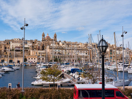 Fortifications around the Grand Harbour in Valletta on the island of Maltaのeditorial素材
