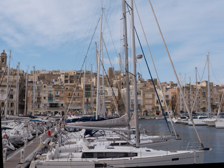 Fortifications around the Grand Harbour in Valletta on the island of Maltaのeditorial素材