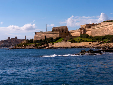 Fortifications around the Grand Harbour in Valletta on the island of Maltaのeditorial素材