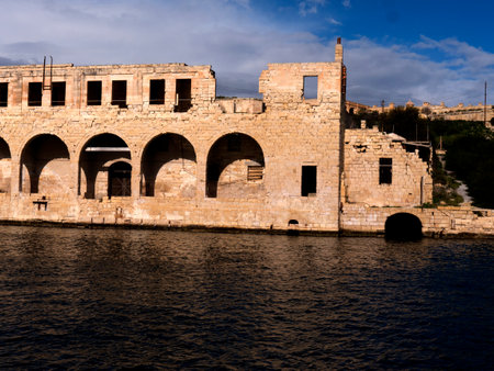 Fortifications around the Grand Harbour in Valletta on the island of Maltaのeditorial素材