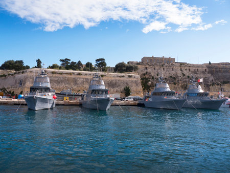 Fortifications around the Grand Harbour in Valletta on the island of Maltaのeditorial素材