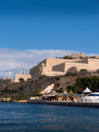 Fortifications around the Grand Harbour in Valletta on the island of Maltaのeditorial素材
