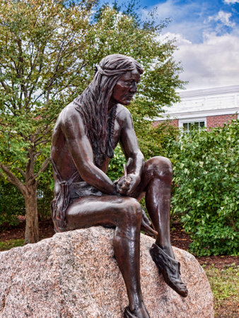 Statue of Native American in Hyannisport Barnstable Cape Cod Massachusetts USAのeditorial素材