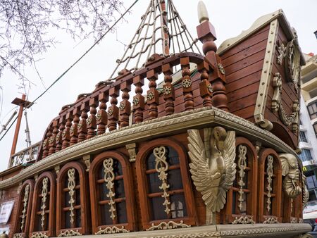 Miniature Pirate Galleon on the Promenade of Sliema Maltaの写真素材