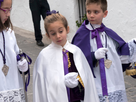 The Easter Processions in the Andalucian White Village of Mijas in Southern Spainのeditorial素材