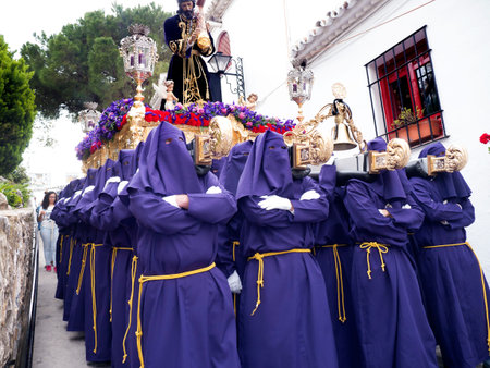 The Easter Processions in the Andalucian White Village of Mijas in Southern Spainのeditorial素材