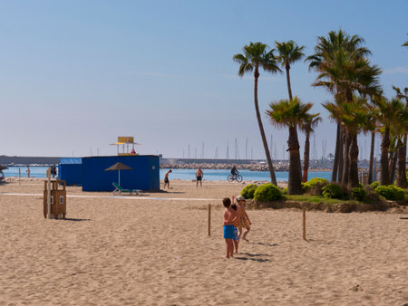 Beach from the promenade in Fuengirola on the Costa Del Sol Spainのeditorial素材