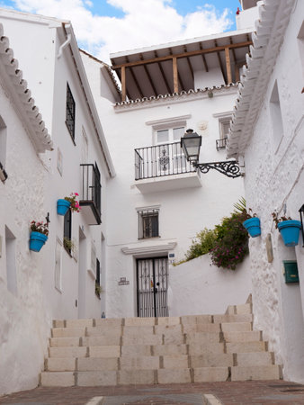 Street of San Sebastian in Mijas one of the most beautiful 'white' villages of Andalucia. It is in the Alpujarra mountains above the coastのeditorial素材