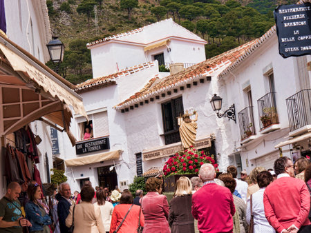 Easter procession in Mijas one of the most beautiful 'white' villages of Andalucia. It is in the Alpujarra mountains above the coastのeditorial素材