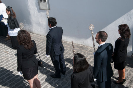 Easter processions in Mijas one of the most beautiful 'white' villages of Andalucia. It is in the Alpujarra mountains above the coastのeditorial素材