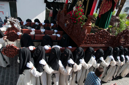 Easter procession in Mijas one of the most beautiful 'white' villages of Andalucia. It is in the Alpujarra mountains above the coastのeditorial素材