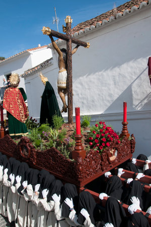 Easter procession in Mijas one of the most beautiful 'white' villages of Andalucia. It is in the Alpujarra mountains above the coastのeditorial素材