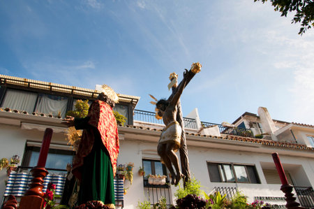 Easter procession in Mijas one of the most beautiful 'white' villages of Andalucia. It is in the...
