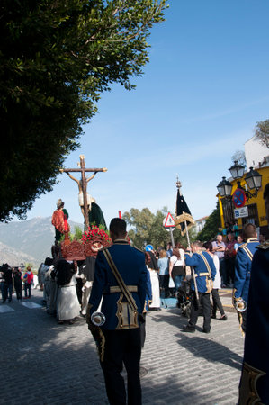 Easter procession in Mijas one of the most beautiful 'white' villages of Andalucia. It is in the Alpujarra mountains above the coastのeditorial素材