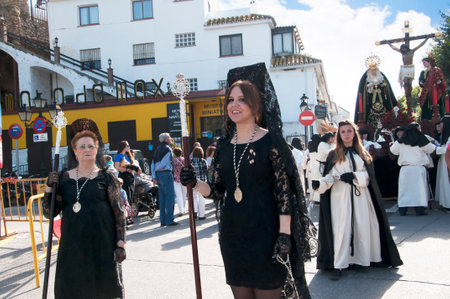 Easter procession in Mijas one of the most beautiful 'white' villages of Andalucia. It is in the Alpujarra mountains above the coastのeditorial素材