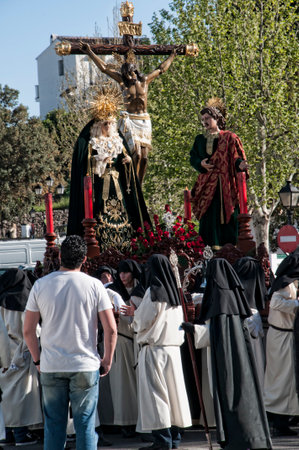 Easter procession in Mijas one of the most beautiful 'white' villages of Andalucia. It is in the Alpujarra mountains above the coastのeditorial素材