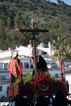 Easter procession in Mijas one of the most beautiful 'white' villages of Andalucia. It is in the Alpujarra mountains above the coastのeditorial素材