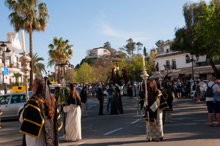 Easter procession in Mijas one of the most beautiful 'white' villages of Andalucia. It is in the Alpujarra mountains above the coastのeditorial素材