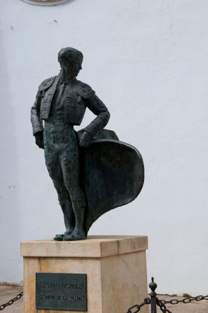 Matador Statue at Bullring in Ronda a mountain village in Andalucia sited high above a Gorge in the Mountains above the Costa del Sol in Spainのeditorial素材