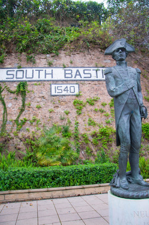 Statue of ADMIRAL LORD NELSON on the Rock of Gibraltar at the entrance to the Mediterranean Seaのeditorial素材