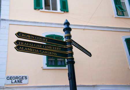 Signpost on the Rock of Gibraltar at the entrance to the Mediterranean Seaのeditorial素材
