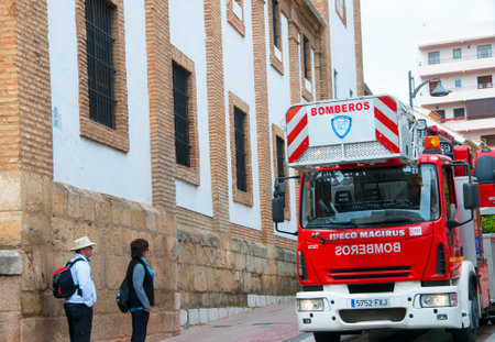 Fire Truck in Ronda a mountain village in Andalucia sited high above a Gorge in the Mountains above the Costa del Sol in Spainのeditorial素材