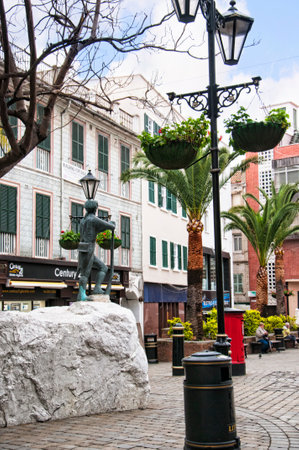 Statue on the Rock of Gibraltar at the entrance to the Mediterranean Seaのeditorial素材
