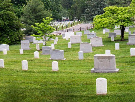 Memorials and headstones in Arlington National Cemetery in Virginia USAのeditorial素材