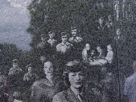Marble wall etched with images from the Korean War in Washington USAのeditorial素材