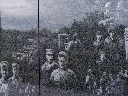 Marble wall etched with images from the Korean War in Washington USAのeditorial素材