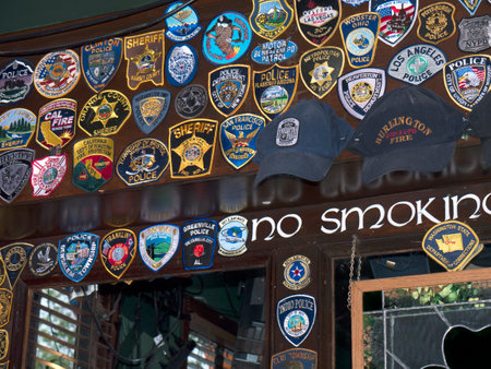 Embroidered Police Badges in Bar in Alexandria Virginia USAのeditorial素材
