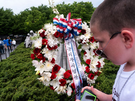 War memorial with statues from Korean War in Washington USAのeditorial素材