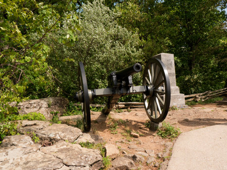 The Battlefield in Gettysburg Pennsylvania which is dotted to many memorials to the fallen and to commemorate the individuals involvedのeditorial素材