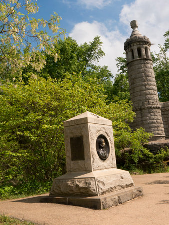 The Battlefield in Gettysburg Pennsylvania which is dotted to many memorials to the fallen and to commemorate the individuals involvedのeditorial素材