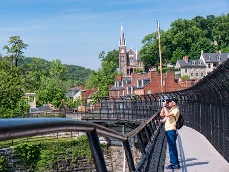 The confluence of the Shenandoah and Potomac Rivers at Harpers Ferry in Virginia USAのeditorial素材