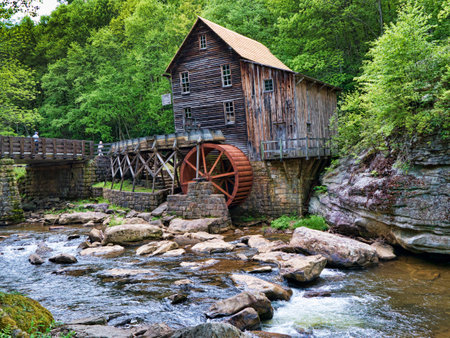 Glade Creek Grist Mill in Babcock State Park West Virginia USAのeditorial素材