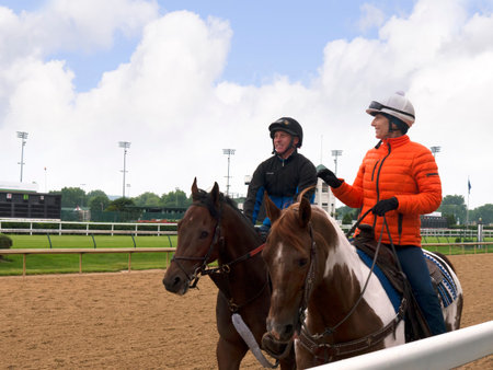 Exercising horses at Churchill Downs home of the Kentucky Derby in Louisville USA