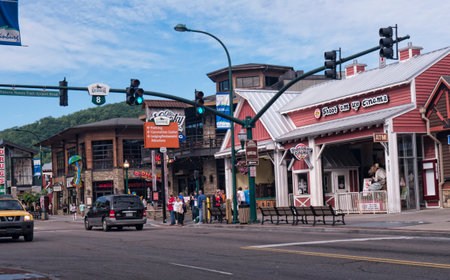 Main Street in Gatlinburg a holiday resort in Tennessee USAのeditorial素材