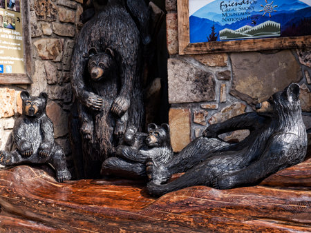 Carved Wooden Black Bears in Gatlinburg Tennessee USAのeditorial素材