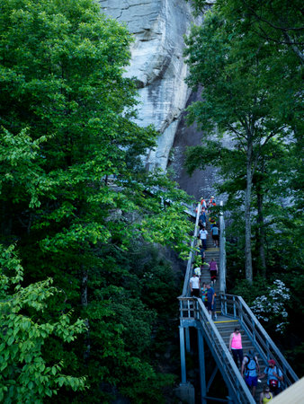 Chimney Rock State Park in Asheville North Carolina USA overlooking Hickory Nut Gorgeeのeditorial素材