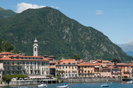 Some of the small towns from  ferry crossing the Lake Como  in the Italian region of Lombardyのeditorial素材