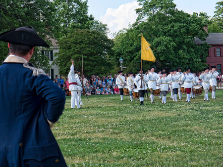 Battle Re-enactment in Historic Colonial Williamsburg where the earliest European settlers established their first colony in Virginia USAのeditorial素材