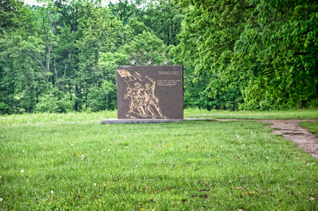 The Battlefield in Gettysburg Pennsylvania which is dotted to many memorials to the fallen and to commemorate the individuals involvedのeditorial素材